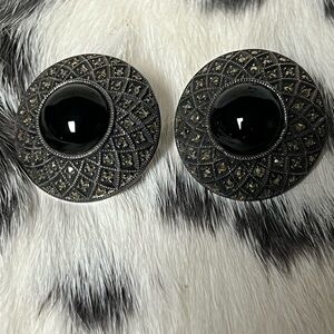 Vintage Sterling Silver Black Onyx Marcasite earrings